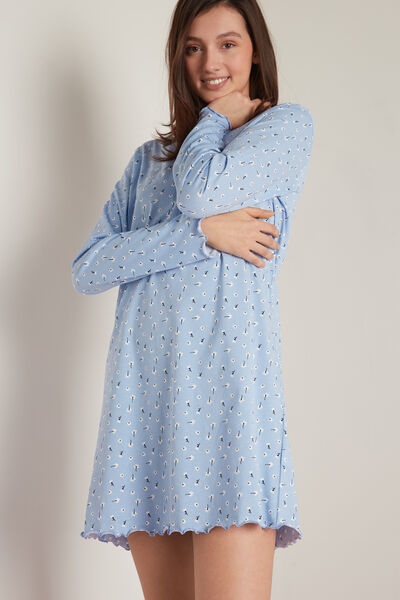 Micro Floral Long-Sleeved Cotton Nightdress