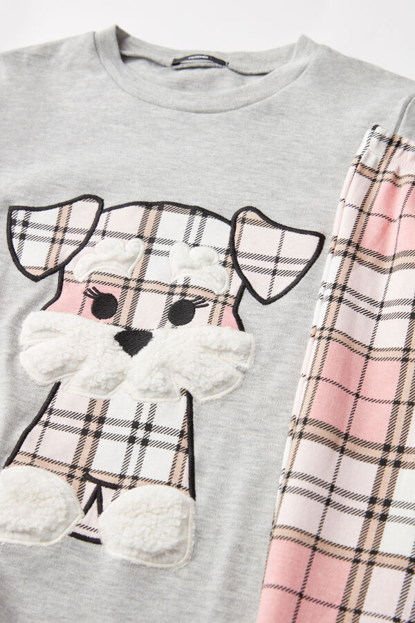 Dlouhé Dívčí Bavlněné Pyžamo s Nášivkou Pes  