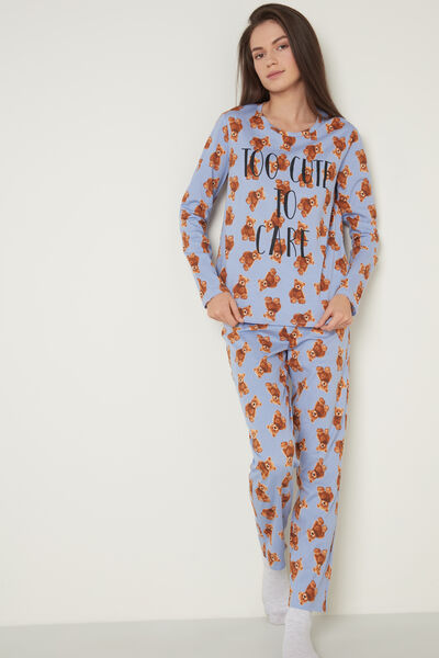 Langer Pyjama aus Baumwolle mit Teddyprint