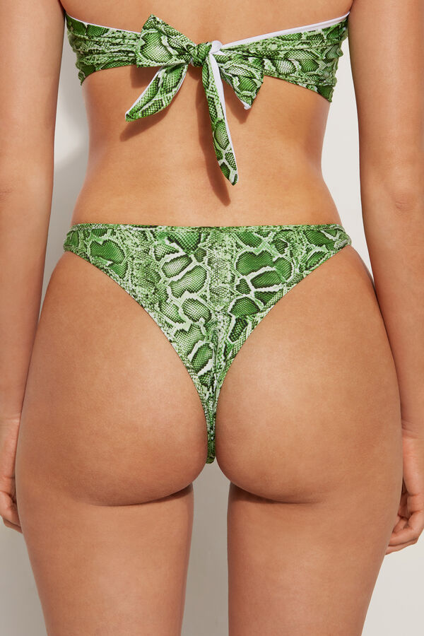 Lime Snake Wet Look High Leg Bikini Bottom