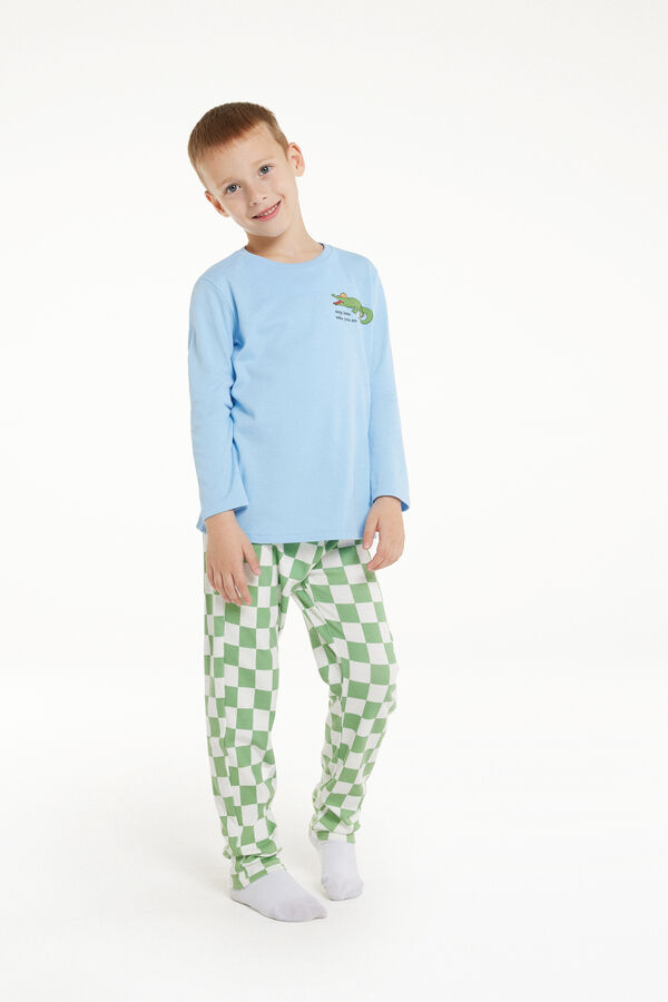 Boys’ Full-Length Cotton Crocodile Print Pajamas  