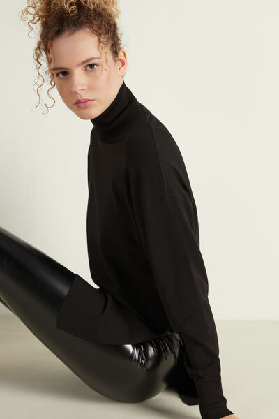 Long Sleeve Polo Neck Top with Slits