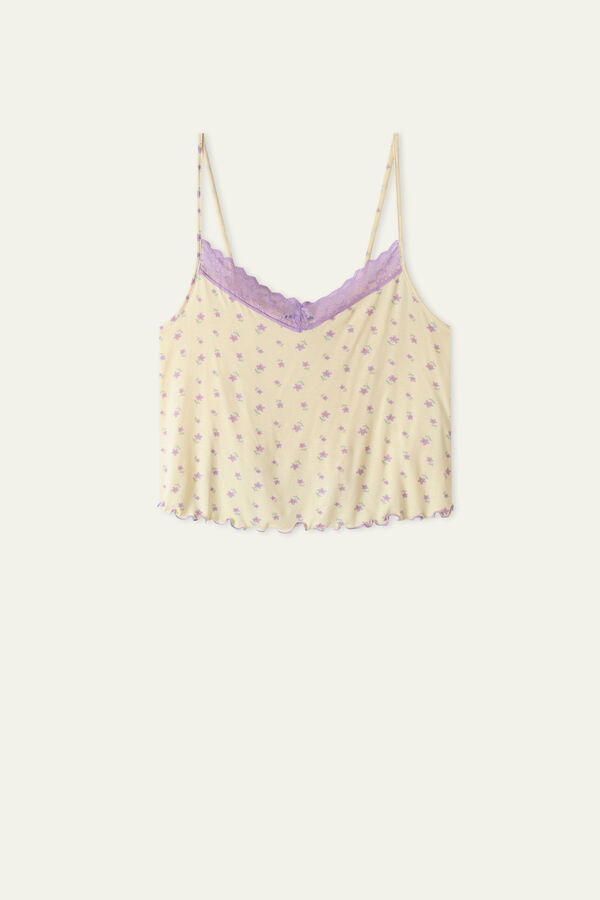 Short Viscose and Lace Camisole with Rolled Hem  