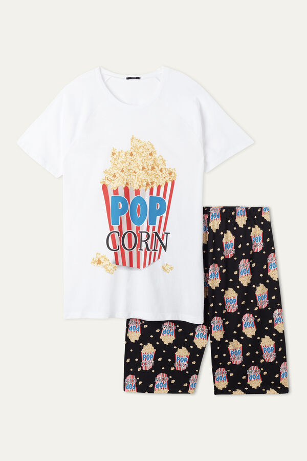 Kurzer Pyjama für Herren mit „Pop Corn“ Print  