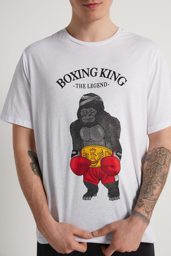 Short Cotton Boxing King Print Pyjamas  