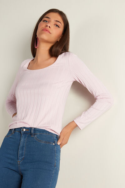 Long Sleeve Scoop Neck Top with Wide Rib