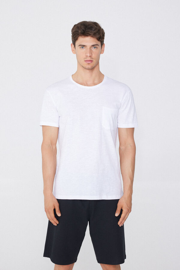 Slub Cotton T-Shirt with Breast Pocket  