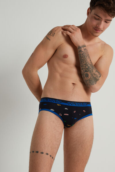 Printed Cotton Briefs with Elasticated Logo Waistband
