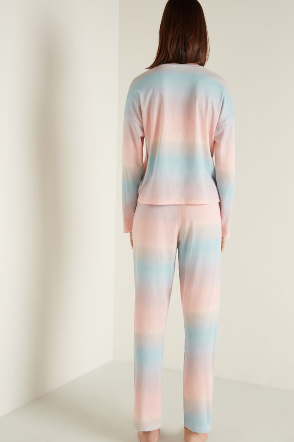Blurred Tie Dye Print Full Length Cotton Pajamas  