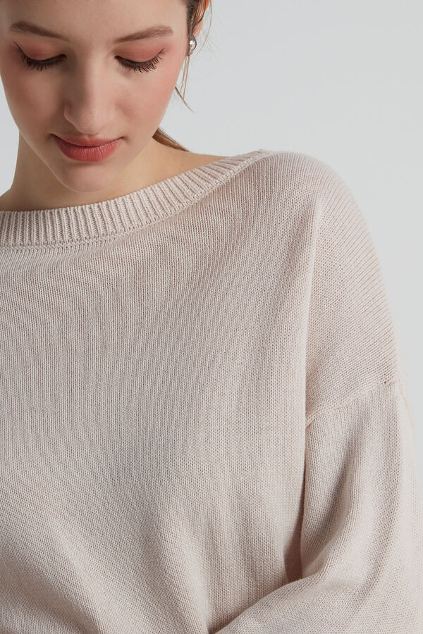 Long Boat Neck Sweater in Fully-Fashioned Cotton  