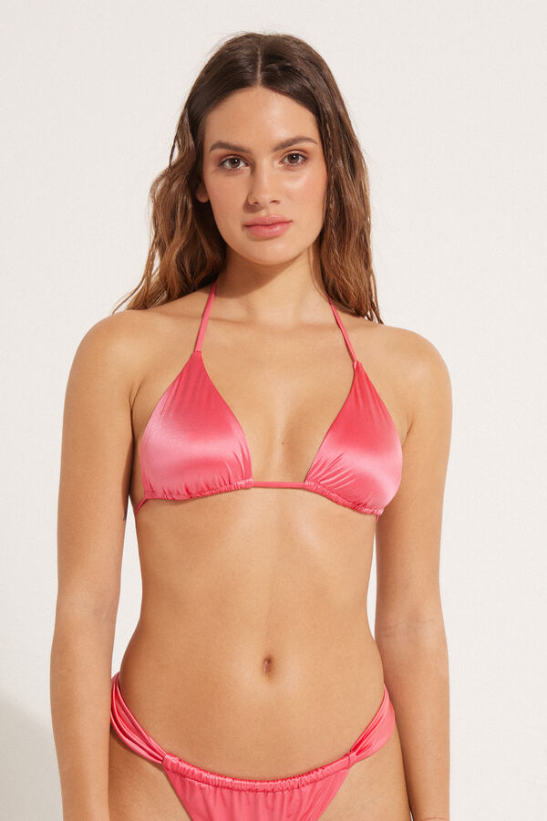 Shiny Summer Pink Removable Cup Triangle Bikini Top  