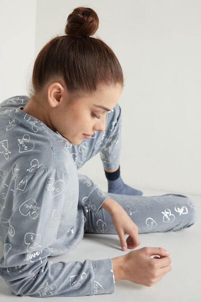Long Microfleece Pyjamas with Love Print
