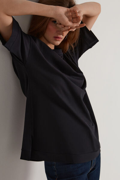 Dropped Shoulder Cotton T-Shirt with Vents