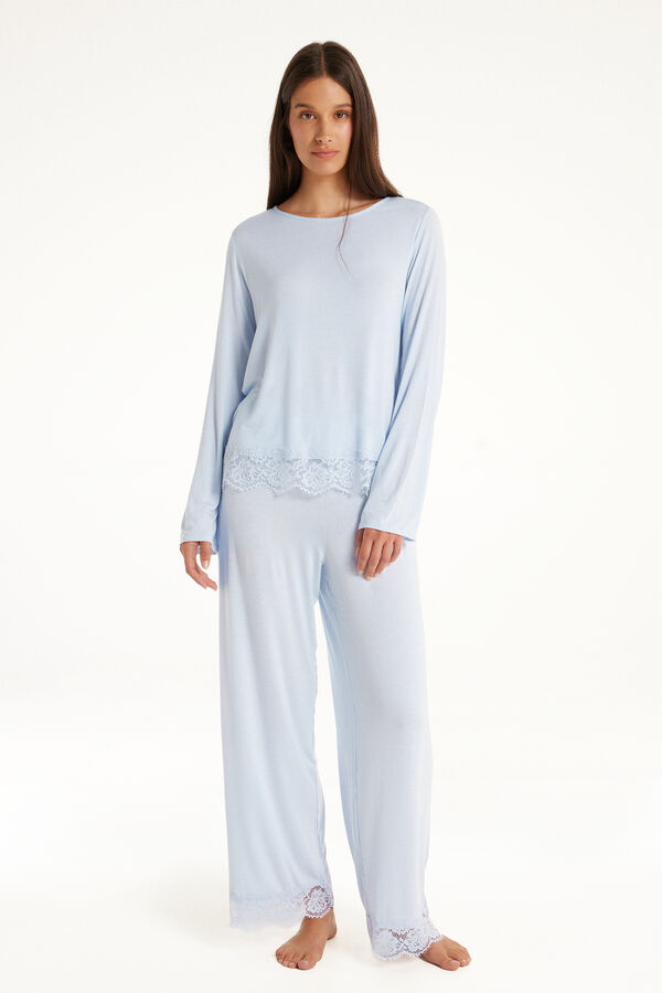 Long Viscose Pyjamas with Lace  