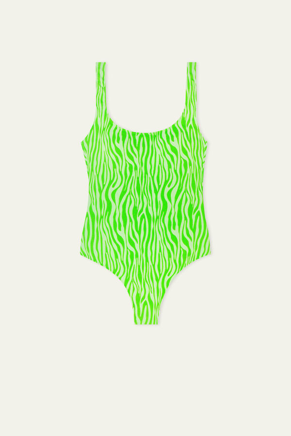 Green Zebra Brassiere One-Piece Swimsuit  