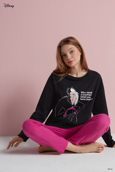 Full-Length Cotton Pajamas with Disney Villains Cruella de Vil Print