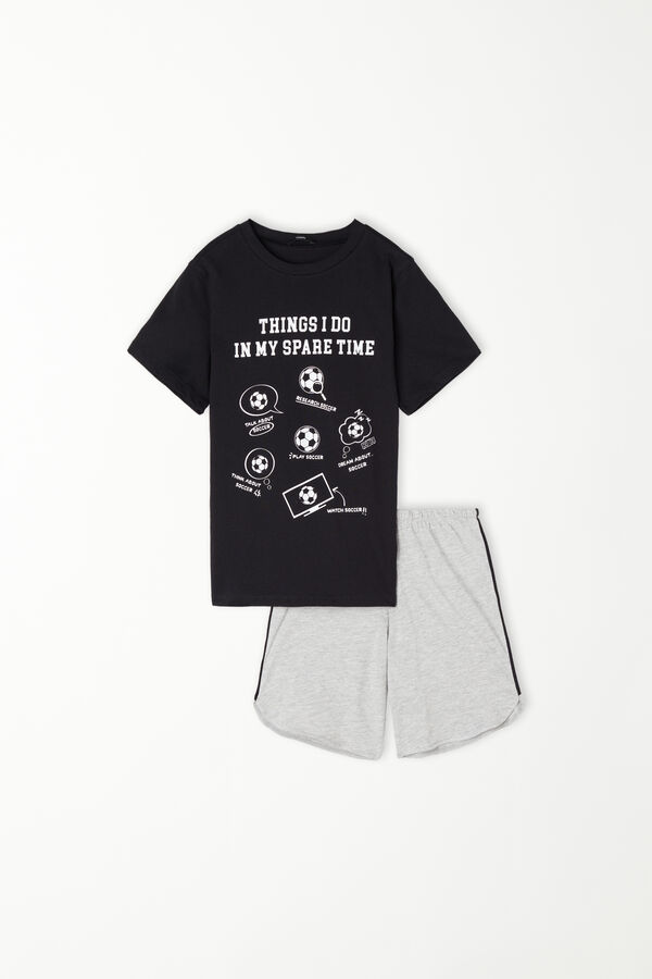 Boys’ Short Cotton Pyjamas with "Football" Print  