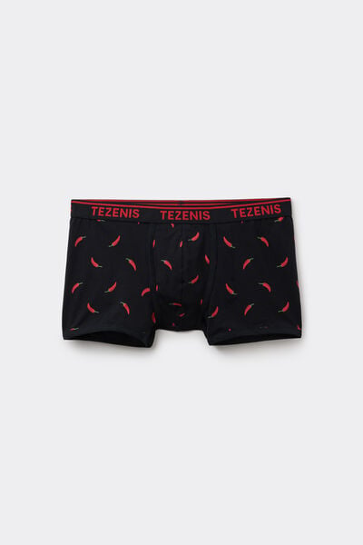 Printed Cotton Boxers with Contrasting Trim and Logo