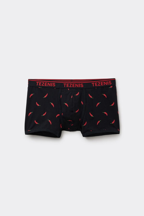 Printed Cotton Boxers with Contrasting Trim and Logo  