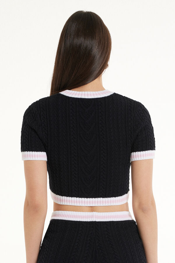 Cable Knit Fabric Short Sleeve Cropped Top  