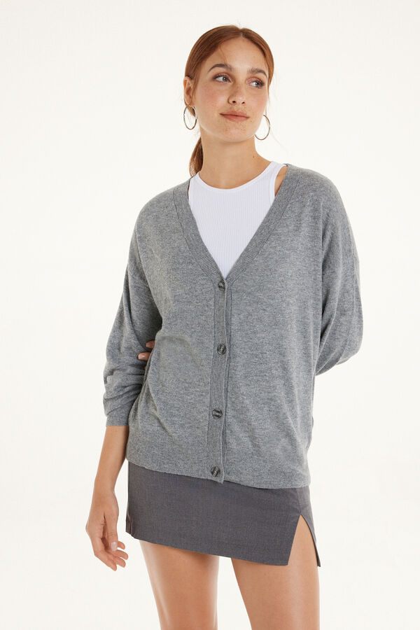 Long-Sleeved Wool Cardigan with Buttons  