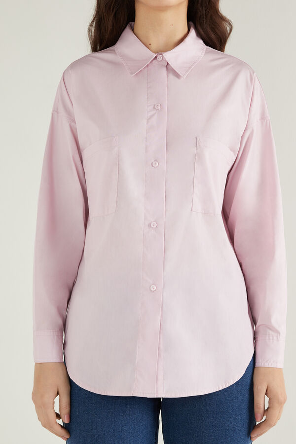 Long-Sleeved Cotton Canvas Shirt with Pockets  