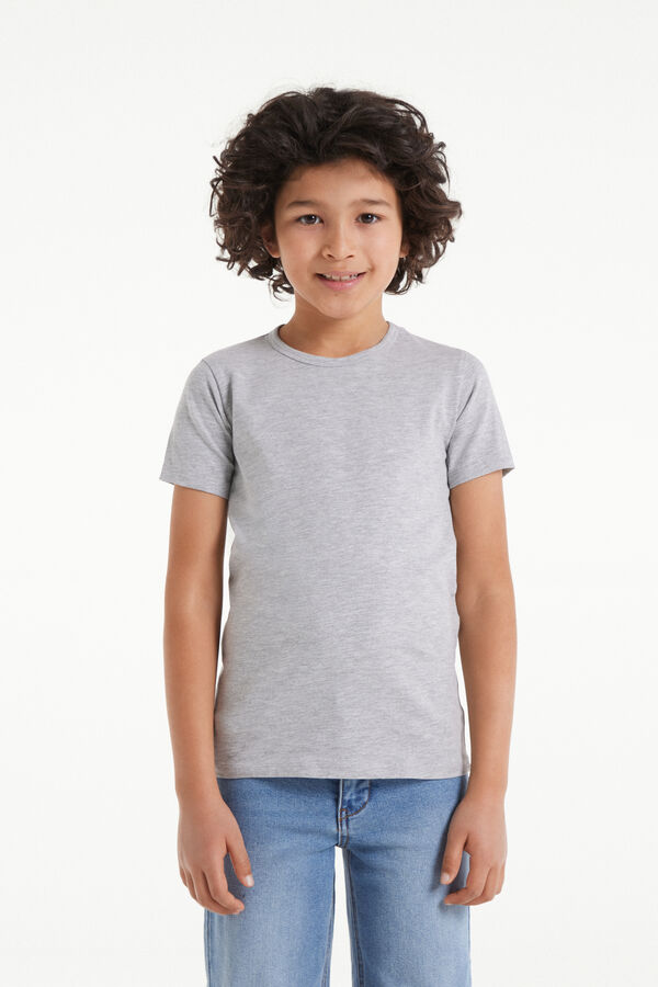 Camiseta Unisex Infantil Básica de Algodón Elástico con Cuello Redondo  