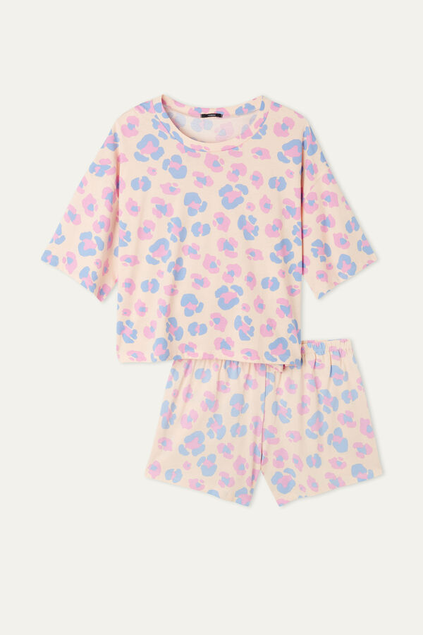 Pyjama Court Manches Mi-longues en Coton avec Imprimé Tacheté  