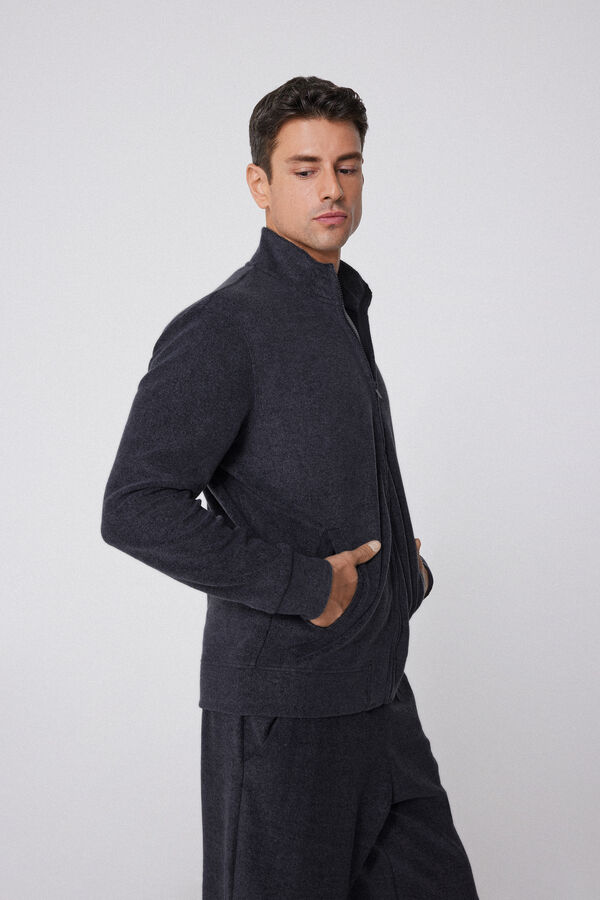 Felpa Rovesciata con Zip e Tasche  