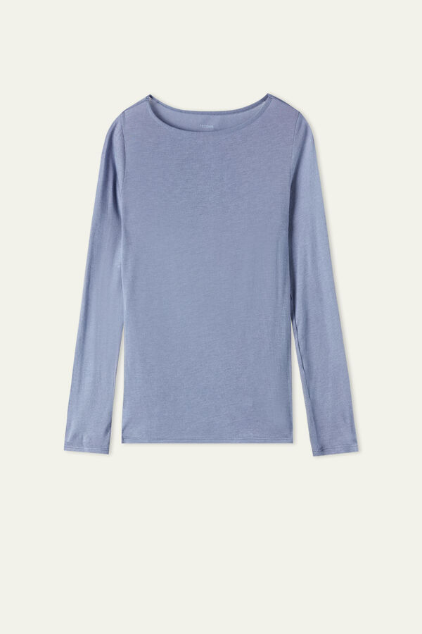 Shirt mit U-Boot-Ausschnitt aus Viskose und Merinowolle  