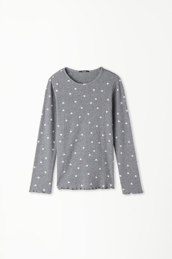 Girls’ Long Sleeve Ribbed Top with Print  