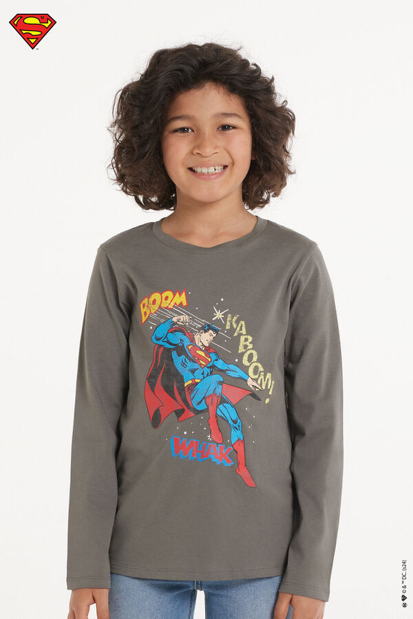 Boys’ Long-Sleeved Rounded-Neck Jersey with Superman Print  