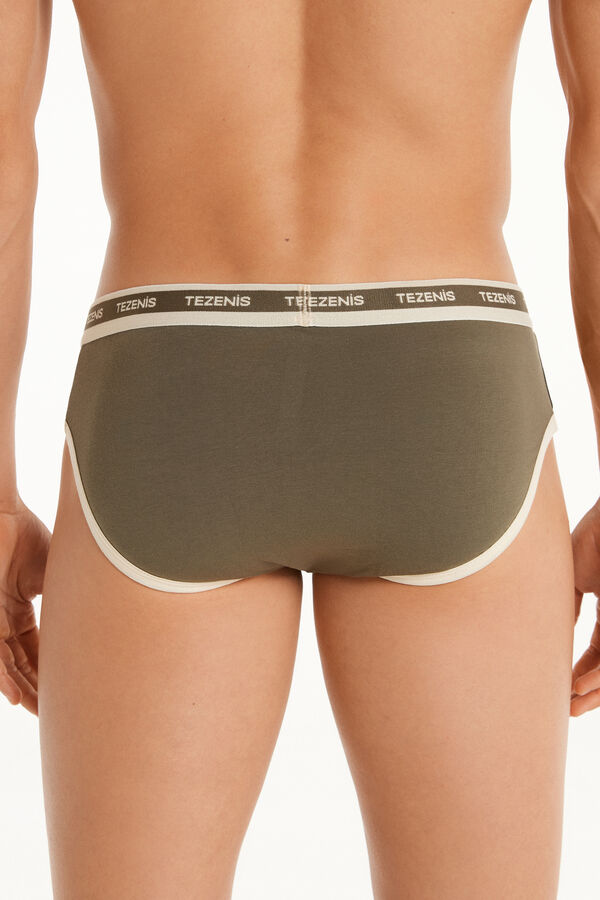 Two-Tone Cotton Briefs with Elasticated Logo Waistband  