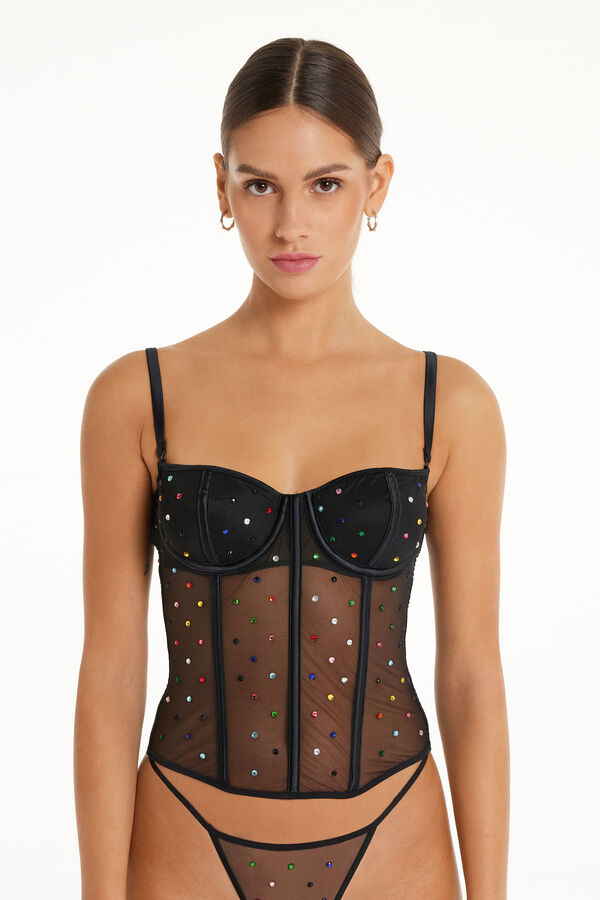 Limited Edition Balconette Bra Top with Colored Rhinestones 