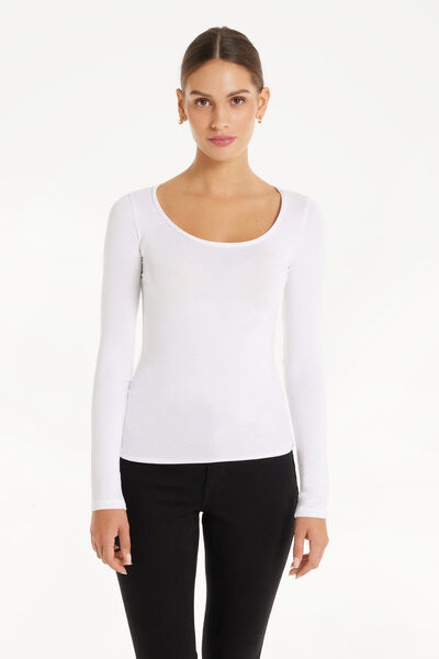 Long Sleeve Scoop Neck Viscose Top