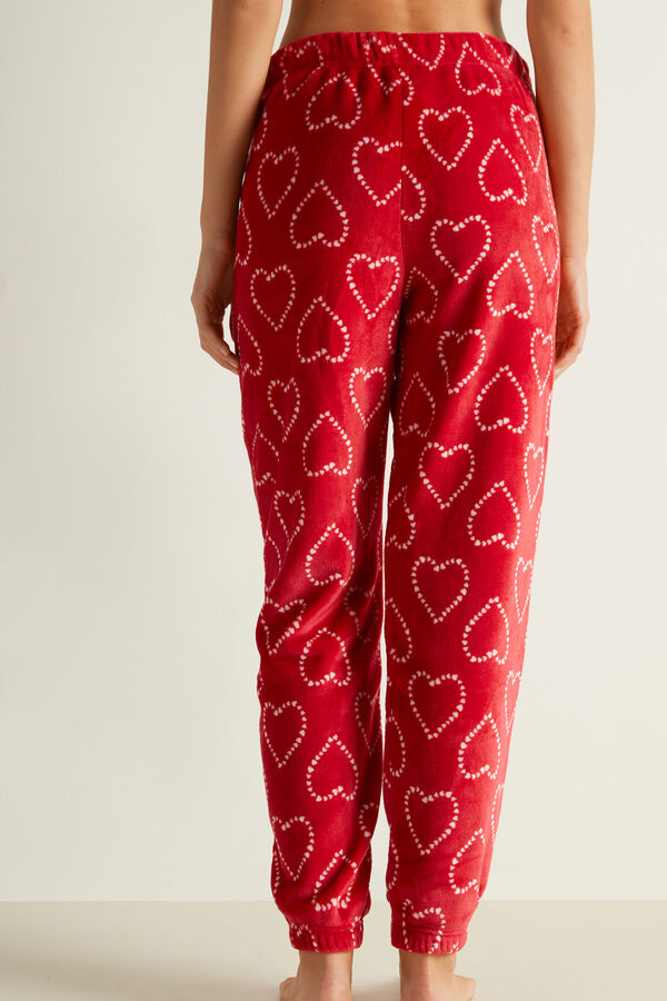 Long Fleece Trousers with Heart Print  
