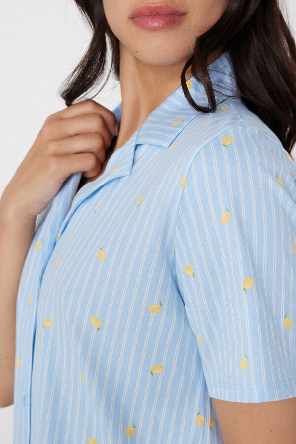 Short Cotton Button-Up Pyjamas with Lemon Print  