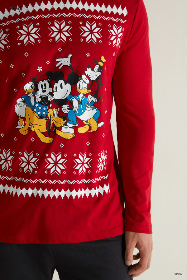 Dlouhé Pánské Bavlněné Pyžamo s Vánočním Disneyovským Vzorem Mickey Mouse  