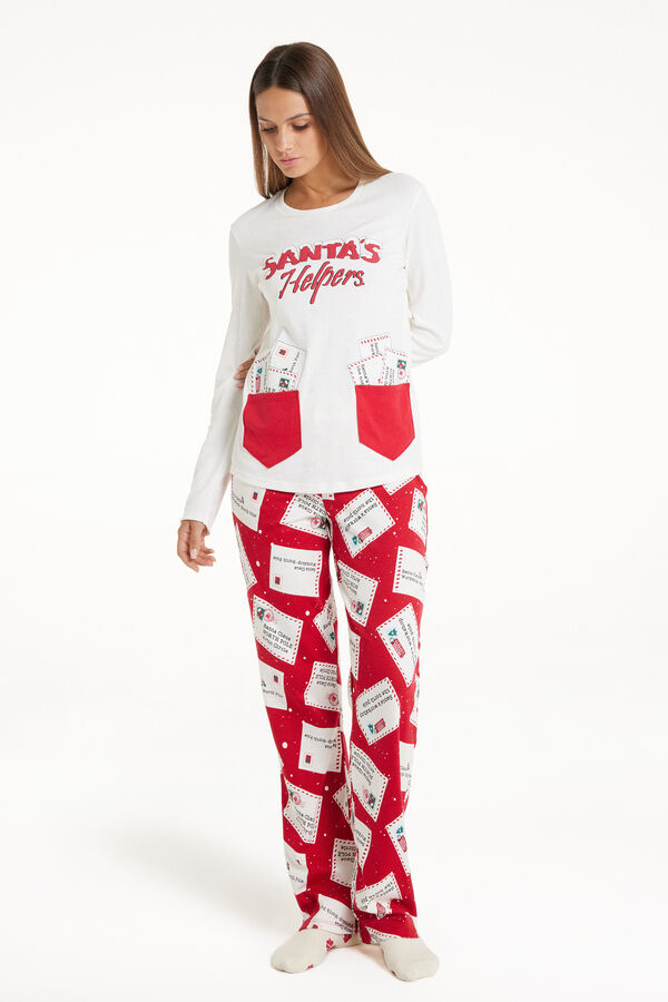 Langer Pyjama aus schwerer Baumwolle mit Weihnachtsprint  