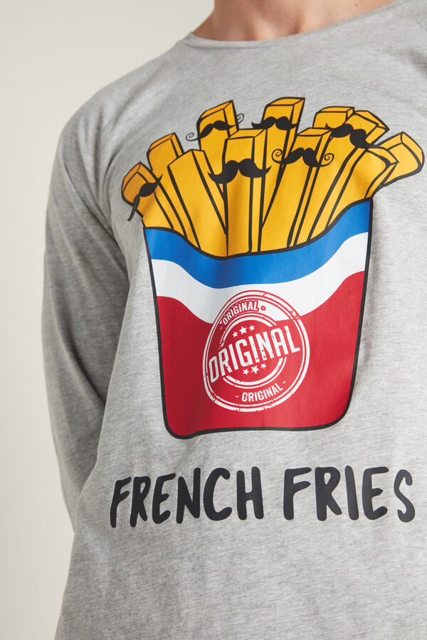 French Fries Print Long Cotton Pyjamas  