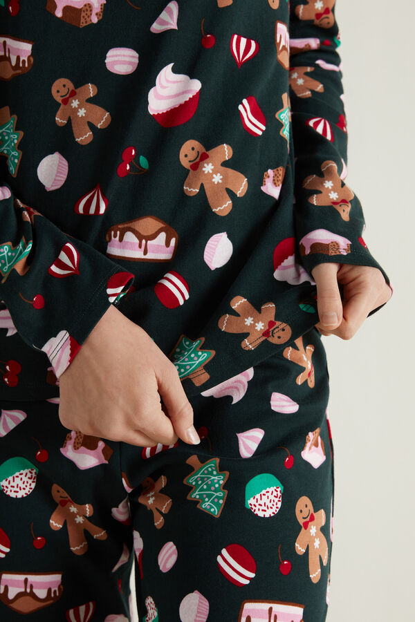 Dlouhé Bavlněné Pyžamo s Potiskem Vánočního Cukroví  