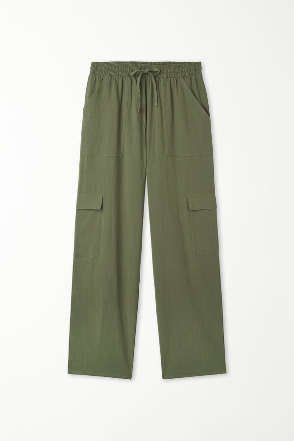 Pantaloni Lungi din Bumbac Super-Lejer 100% cu Buzunare  