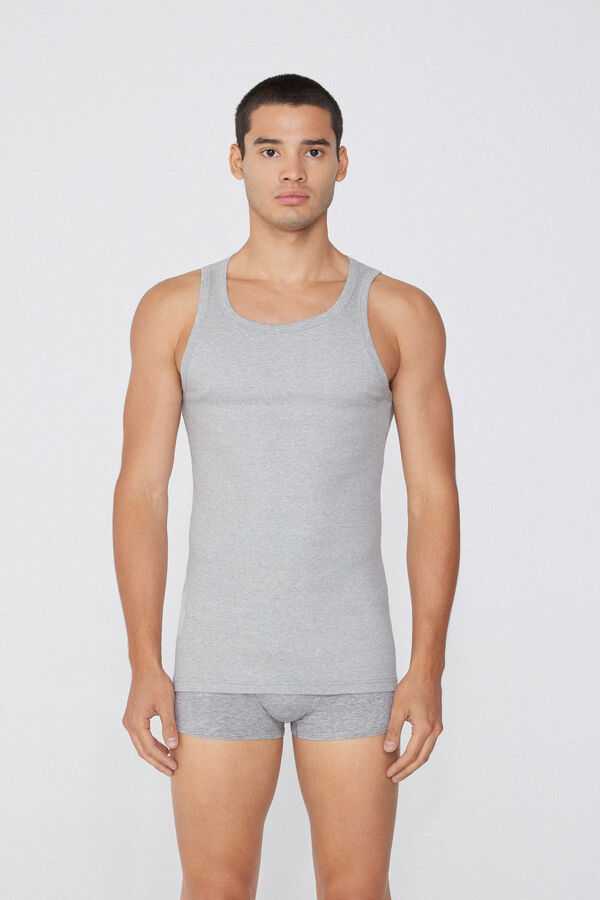 Men's Cotton Ribbed Tank Top with Wide Shoulder Straps  
