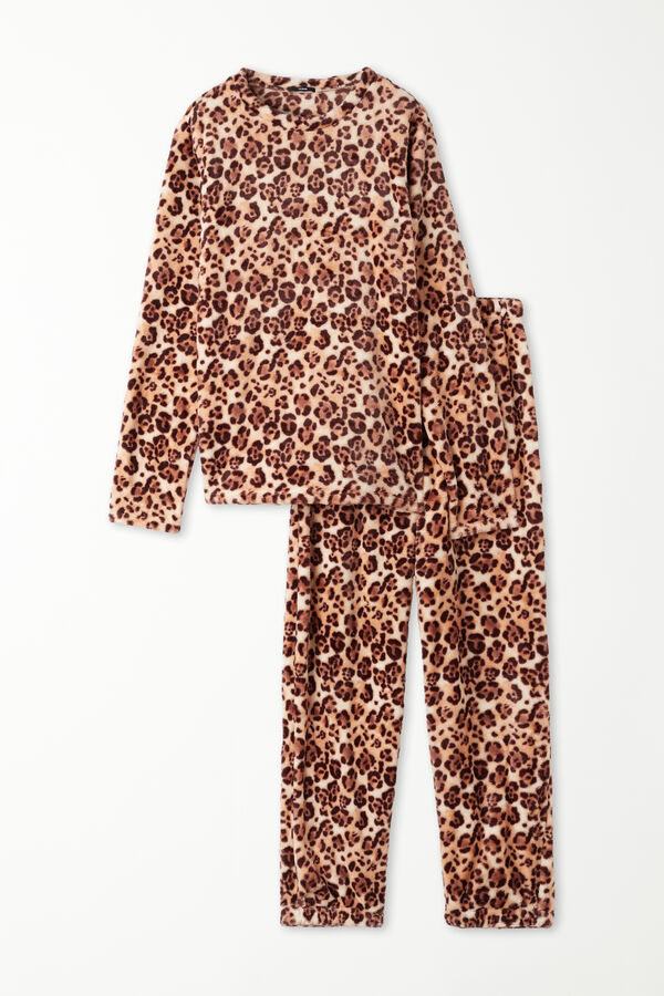 Full-Length Fleece Spotted-Print Pajamas  