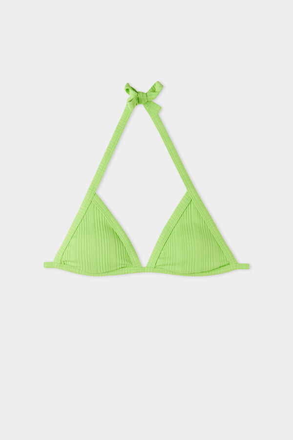 Green Triangle Bikini Top in Recycled Ribbed Microfibre  