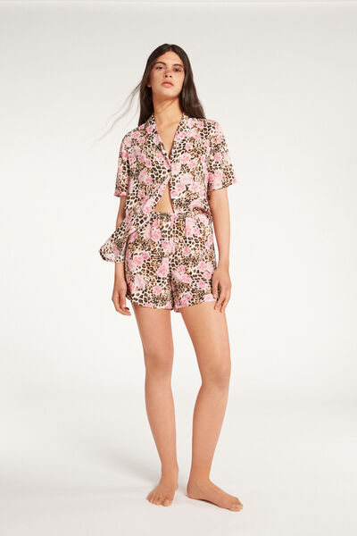 Viscose Canvas Short Button-Up Pyjamas with Short Sleeves