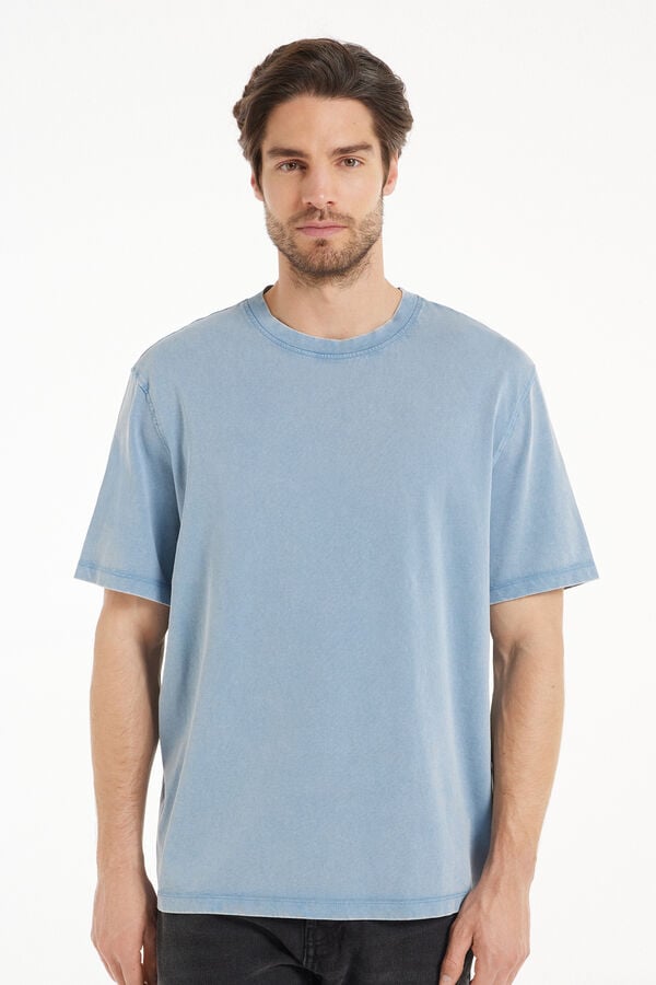 Rundhals-T-Shirt aus Baumwolle in verwaschener Optik  