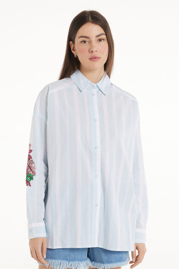 Long-Sleeved Cotton Shirt with Sequin Embroidery  