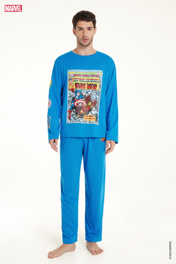 Men’s Full-Length Cotton Pajamas with All-Over Marvel Print  