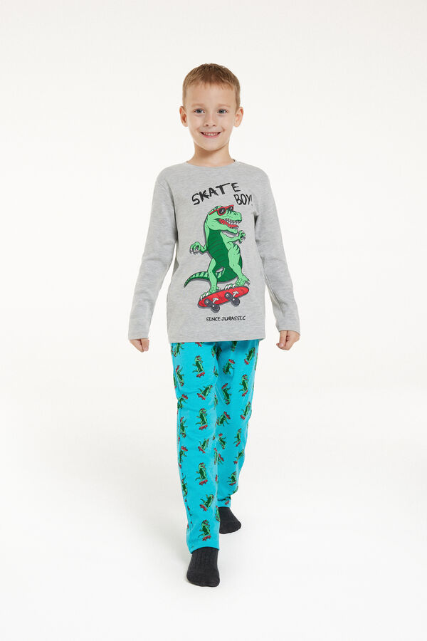Длинная Хлопковая Пижама с Принтом Skateboy для Мальчиков  